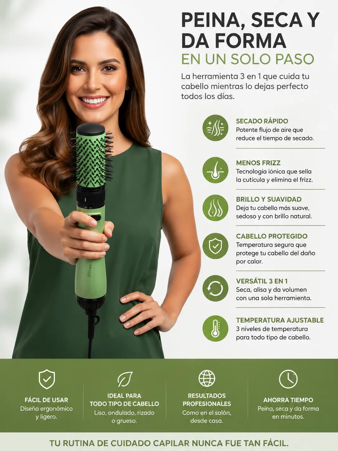 Cepillo Secador Aguacate Giratorio [ SE SECA Y SE PEINA EN MINUTOS ]