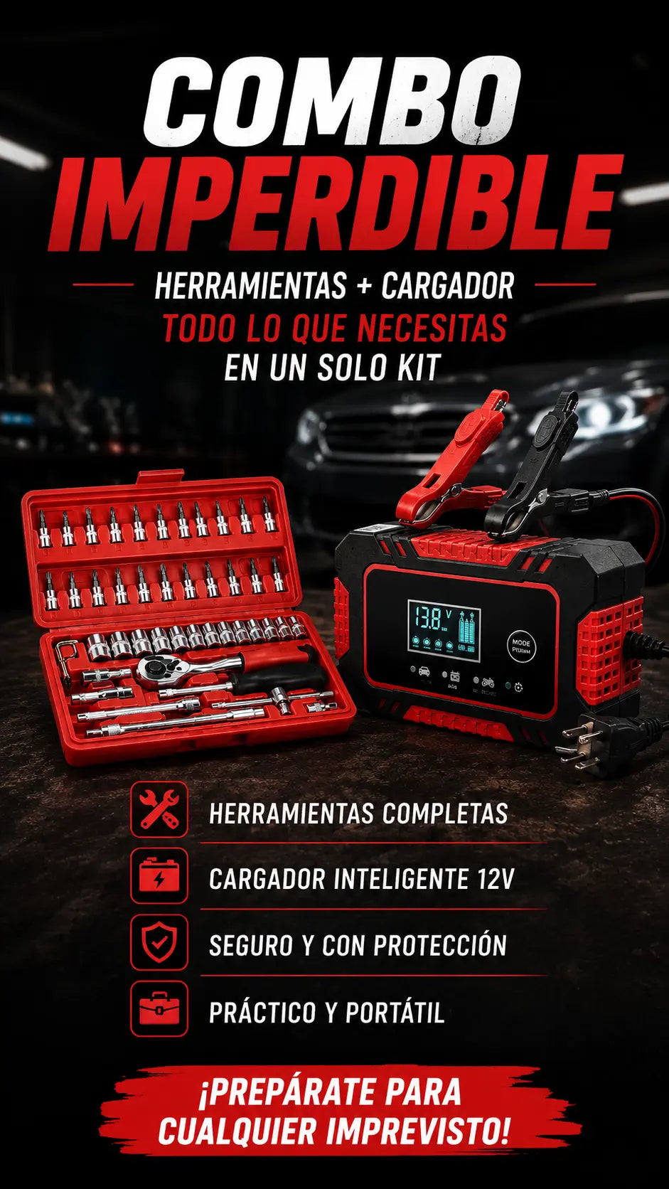 Cargador Inteligente de Baterías + Kit de 46 Llaves de Regalo [ ÚLTIMAS UNIDADES ]